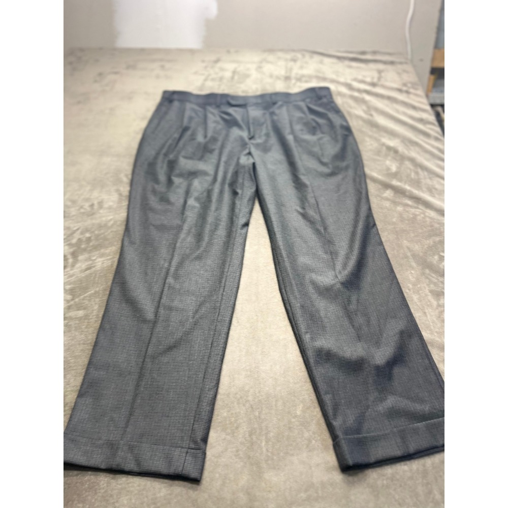 Ralph Lauren Mens Grey Micro Houndstooth Pleated Cuffed Dress Pants 42W x 30L